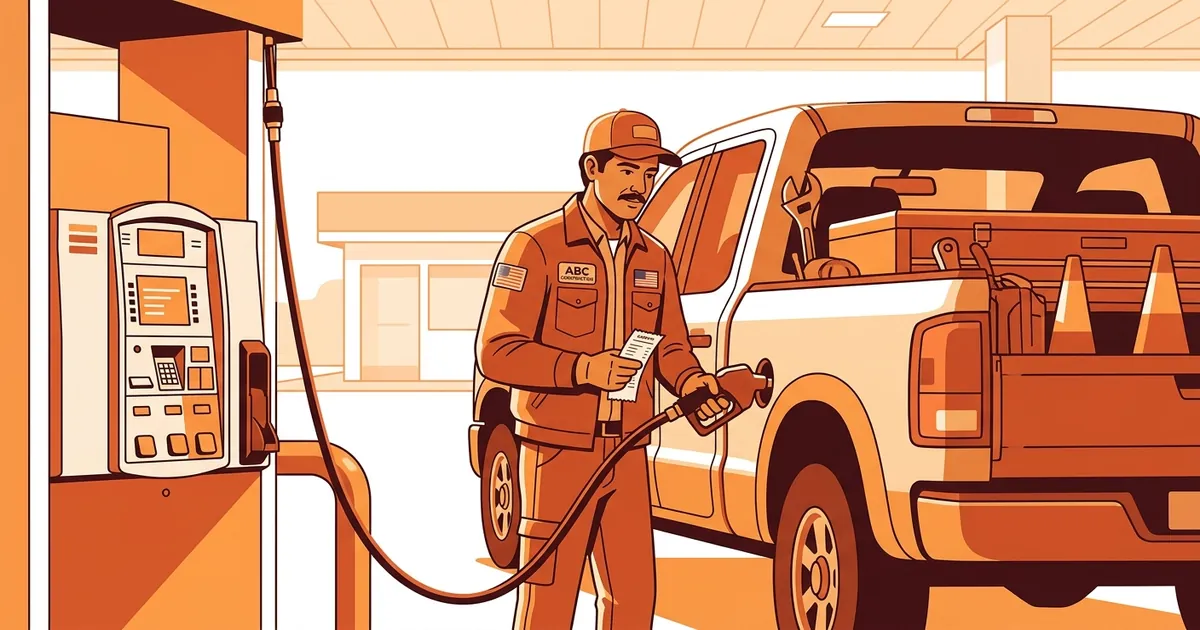 Trabajador independiente hispano cargando gasolina en su truck de trabajo